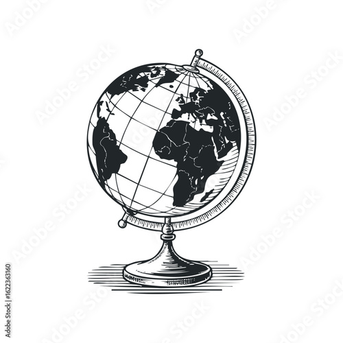 Detailed depiction of a vintage globe showing continents and oceans