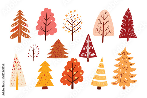 Array of Trees: A vibrant assortment of stylized trees showcases a variety of shapes, colors, and intricate details, providing a captivating and aesthetically pleasing collection.