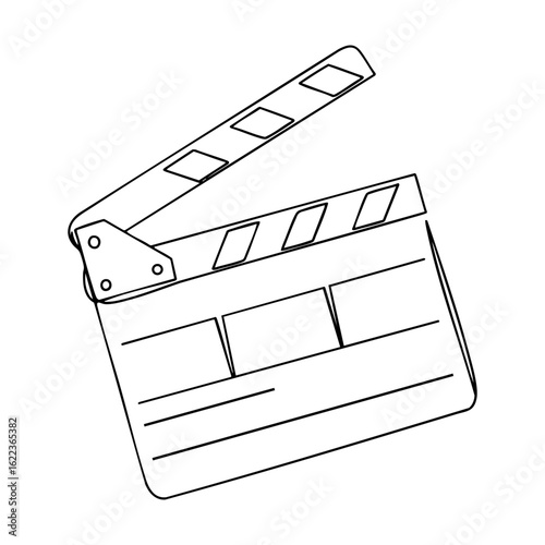 Vector line art of a clapperboard with open top, traditional tool used in filmmaking for marking scenes