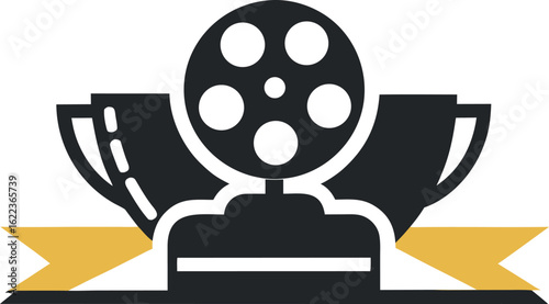 Film reel trophy award with ribbon icon