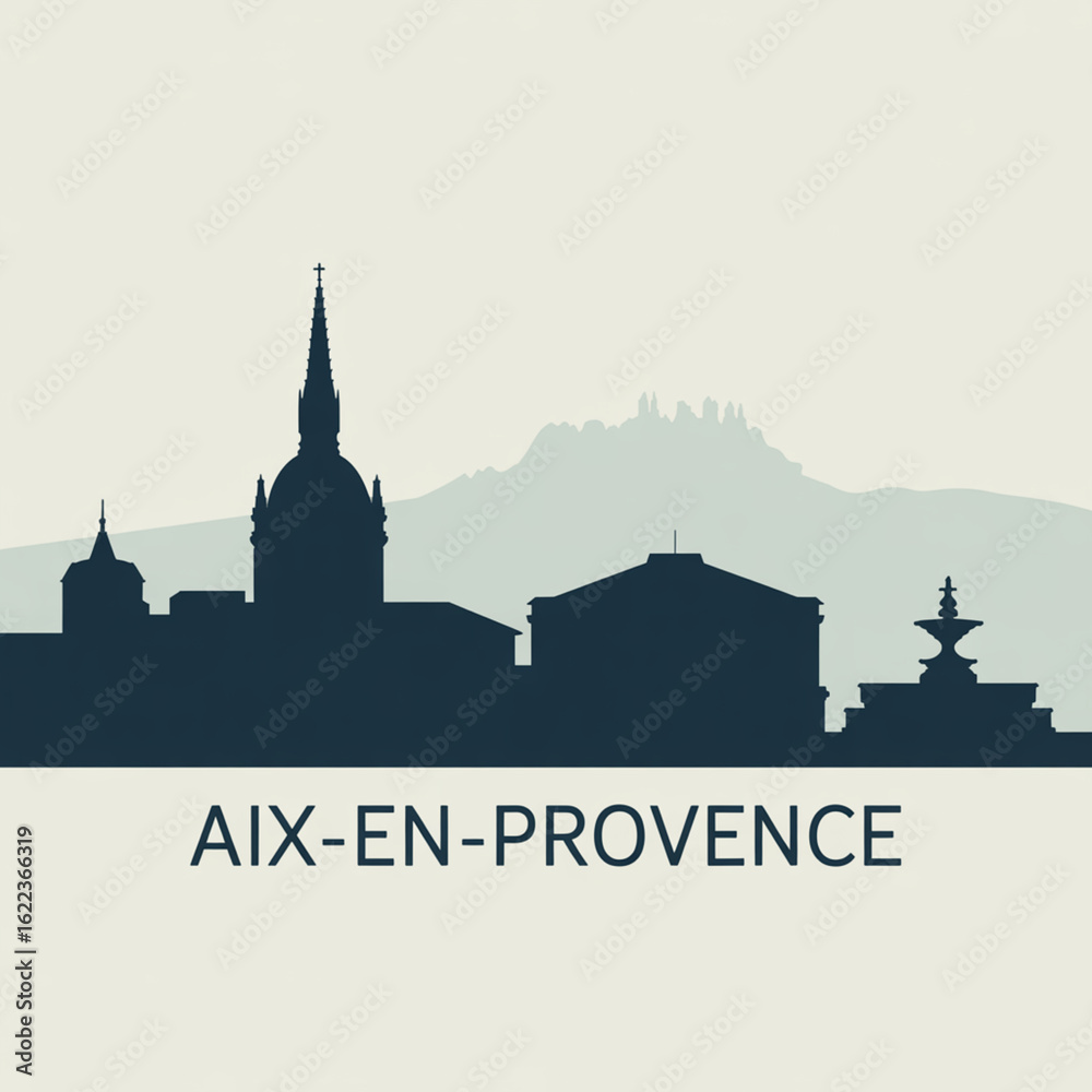 Naklejka premium Aix-en-Provence Skyline Silhouette - Iconic Southern France City Vector Illustration