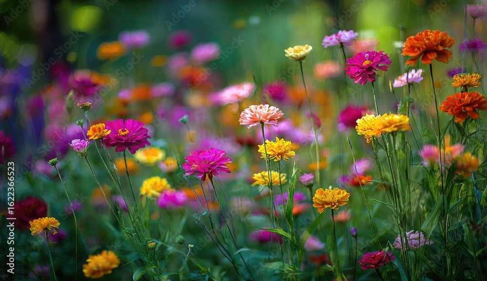 Fototapeta premium Vibrant flower field with various colors