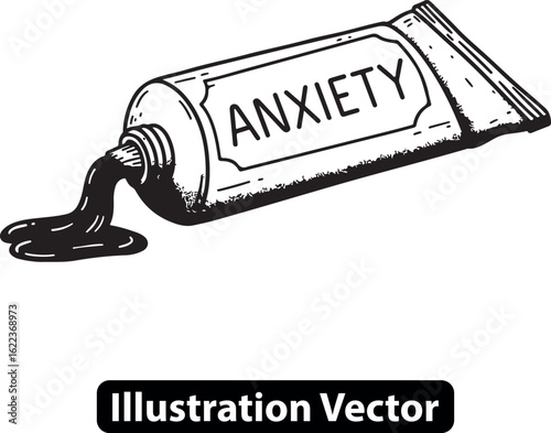 Squeezing anxiety from a tube, a powerful conceptual illustration for mental health awareness.