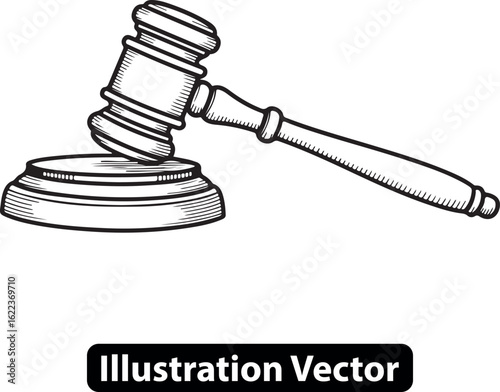 Vintage sketch of a judge's gavel and sound block. A symbol of law and justice.