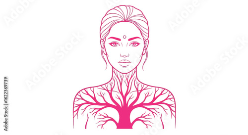 Woman tree of life illustration for spiritual wellness and holistic healing art