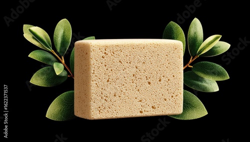 Wallpaper Mural Light beige bar soap, surrounded by green leaves Torontodigital.ca