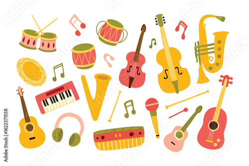 Harmony of Melodies: An illustrative scene showcases a vibrant assortment of musical instruments, exuding a sense of creativity and the joy of sound.