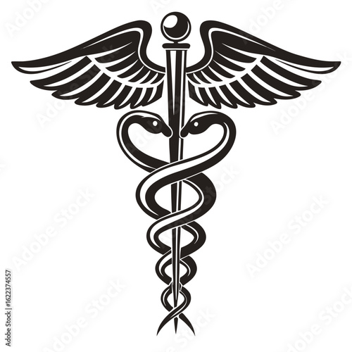 Classic caduceus symbol of medicine and commerce. Vector