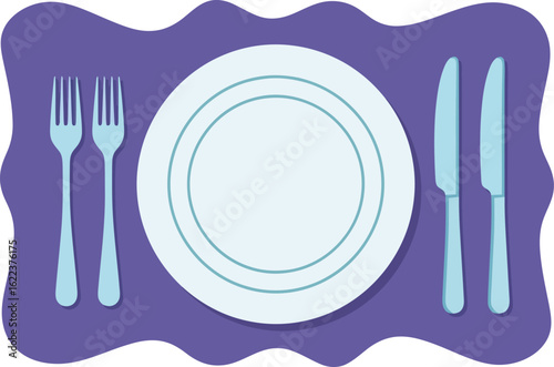 Stock illustration of dining table setting with plate forks and knives art 79