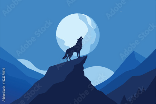 majestic wolf howling on snowy cliff under full mo (1).eps