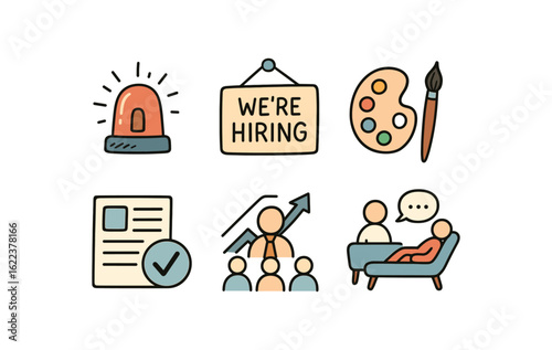 hand drawn cute doodle style line isolated on white background intuitive judgment (contexts): emergency hiring art design leadership therapy
