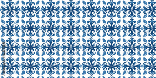 vector illustration of blue azulejo tile pattern with seamless repetition