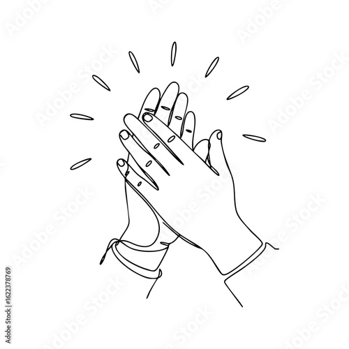Vector line art of two hands giving a high five with expressive motion lines, symbolizing celebration and teamwork