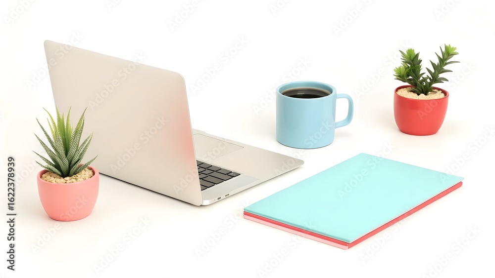 Fototapeta premium Laptop with a cup of coffee and a notebook