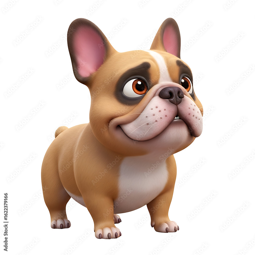 Naklejka premium Adorable 3D French Bulldog Puppy Cartoon Character for Kids and Creators.