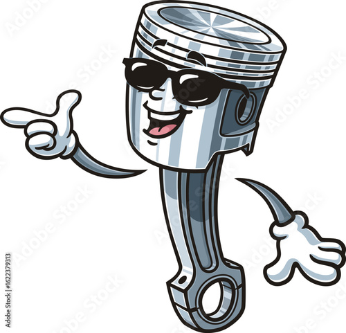 Cartoon character piston wearing sunglasses