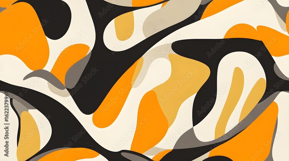 Naklejka premium Abstract Orange Black Beige Fluid Shapes Seamless Pattern