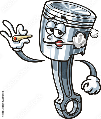 Cartoon character piston is smoking