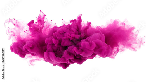 Stunning explosion of vibrant pink ink swirling in water, captured in beautiful detail on transparent background