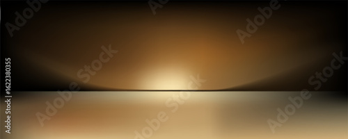 Dark gold gradient background studio with two lights shiny abstract pattern, modern and luxury empty room interior for premium product display lighting.