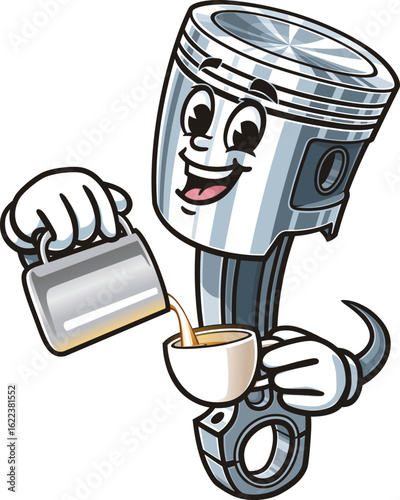 Cartoon character piston is being a barista