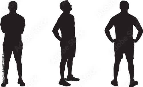  vector;silhouette of front side and back view of same man dressed in summer clothes standing