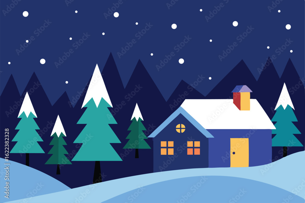 Fototapeta premium snowy winter night christmas background with glowi (1).eps