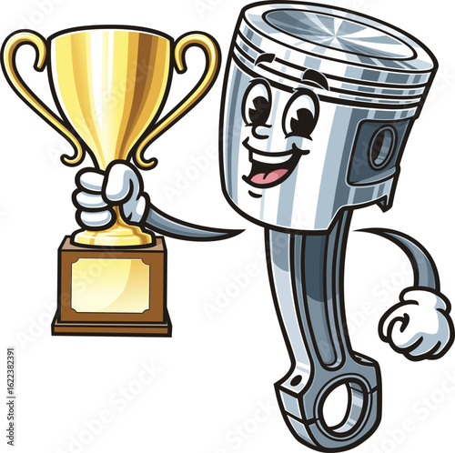 Cartoon character piston holding a trophy