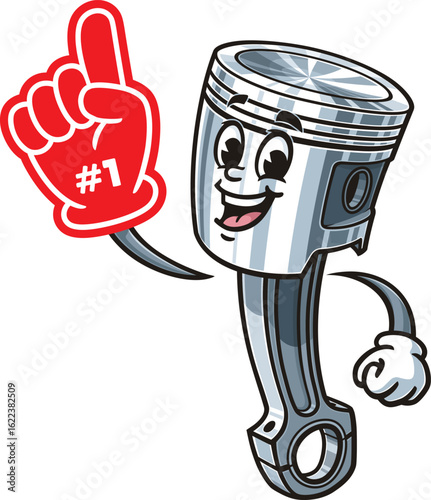Cartoon character piston holding giant foam finger