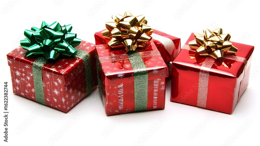 Obraz premium Three Red Christmas Gift Boxes with Bows
