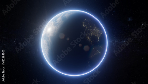 3D view of Earth in cosmos