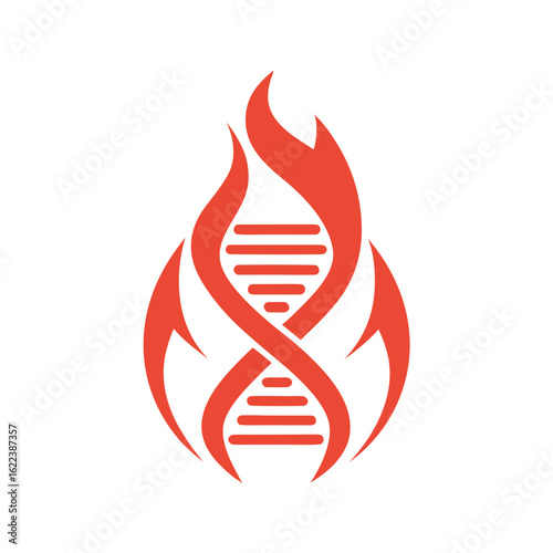 Red D N A Helix Fire Flame Symbol Isolated on White burning
