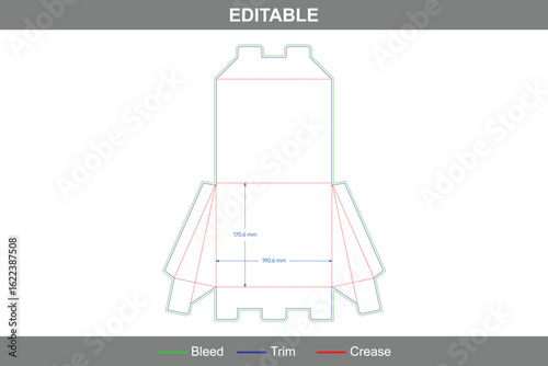 Polygonal packaging dieline template with editable dimensions, suitable for vector-based design, printable folding box layouts, mockups, and structural packaging work