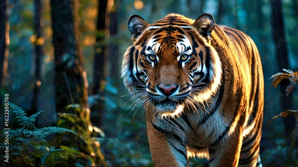 Fototapeta premium Transparent Tiger in Glowing Twilight Forest