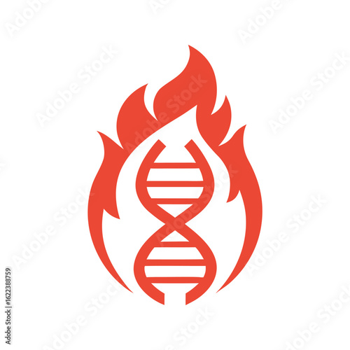 Red D N A Helix Fire Symbol on White Background flame science 1