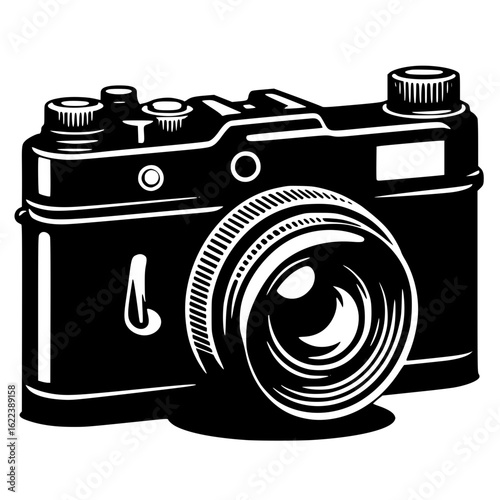 Vintage Camera Silhouette Clip Art, Classic Photography Black Icon, Isolated on White, Retro Camera Vector Design for Digital Use