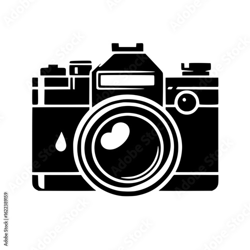 Vintage Camera Silhouette Clip Art, Classic Photography Black Icon, Isolated on White, Retro Camera Vector Design for Digital Use