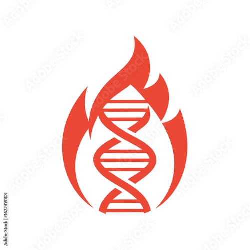 Red D N A Helix Surrounded by Flames on White Background genetic science