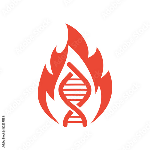 Red D N A Helix Surrounded by Flames on White Background gene genetic