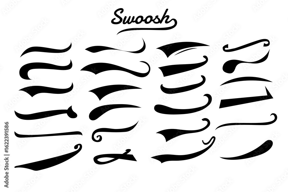 Obraz premium Classic black sport swoosh and tail set. Vector retro swashes for baseball script and lettering