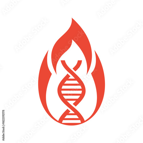 Red D N A Helix Symbol Enclosed in Flame Shape on White Background gene science