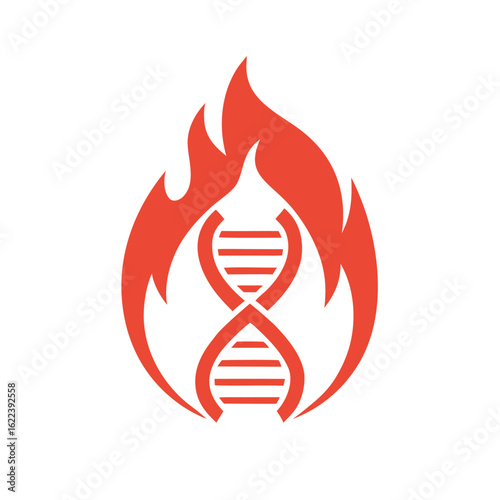 Red D N A Helix Symbol Enclosed in Flames on White Background gene genetic