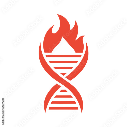 Red D N A helix with flames on white background fire