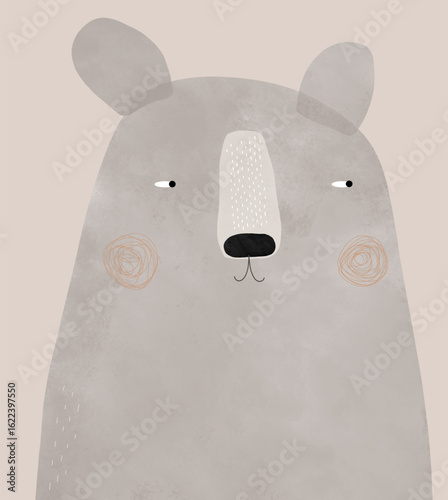 Hand-drawn White Teddy Bear On A Light Beige Background. Cute Vector Illustration Perfect For Children's Products, Nursery Decor, Greeting Cards. Woodland Animal. Big Friendly Polar Bear Character. 