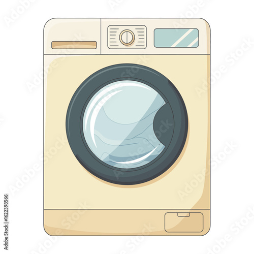Front loading washing machine with a round glass door and control panel