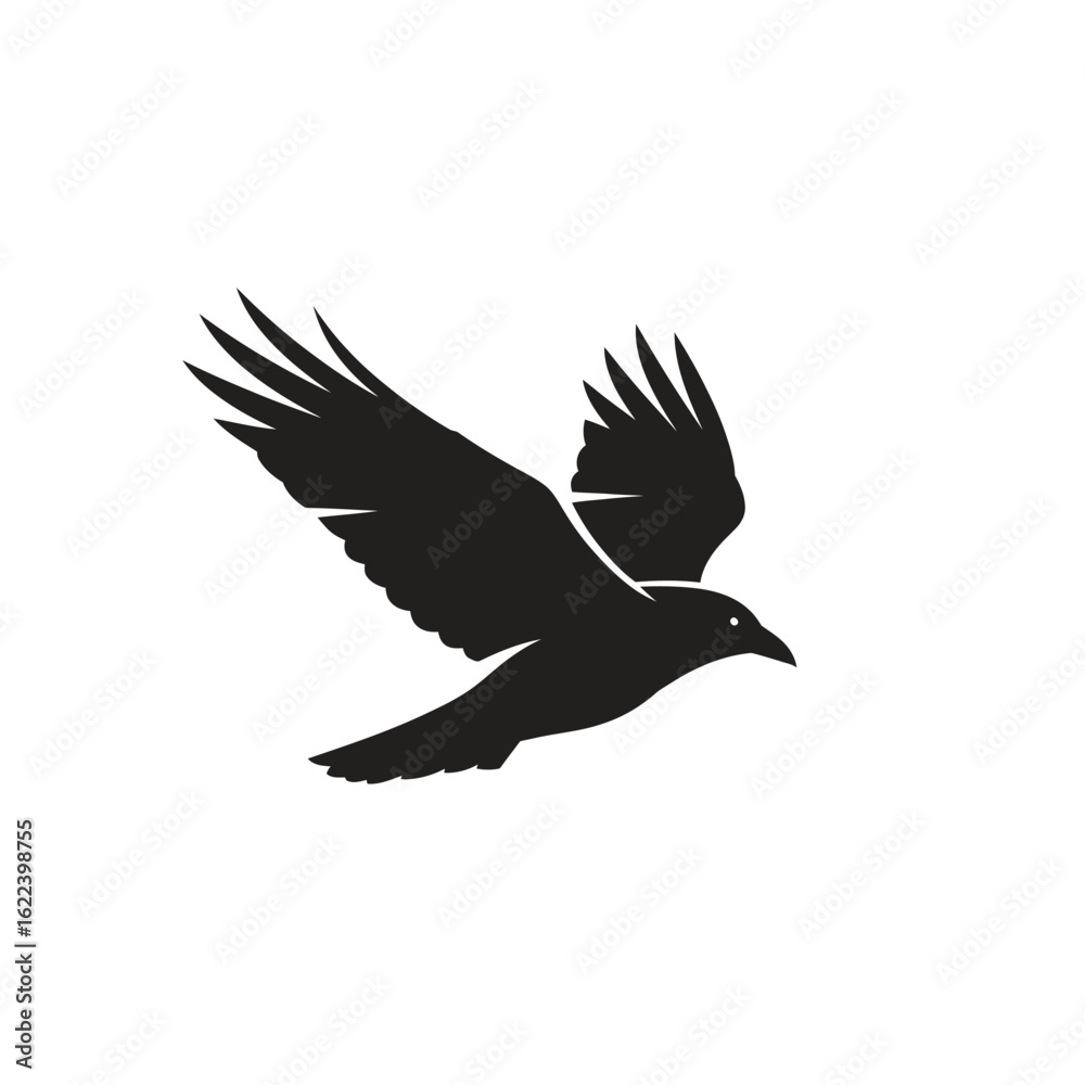 Obraz premium Dramatic depiction of a raven in flight set against a stark white background canvas