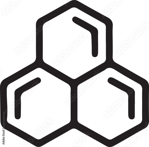 Black outline of three connected hexagons on white background