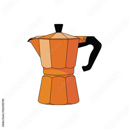 Bright orange moka pot coffee maker isolated on white background