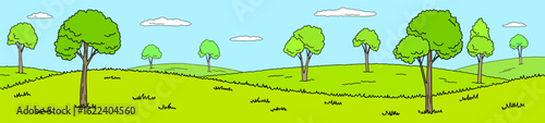 Forest hill graphic color landscape long sketch illustration vector