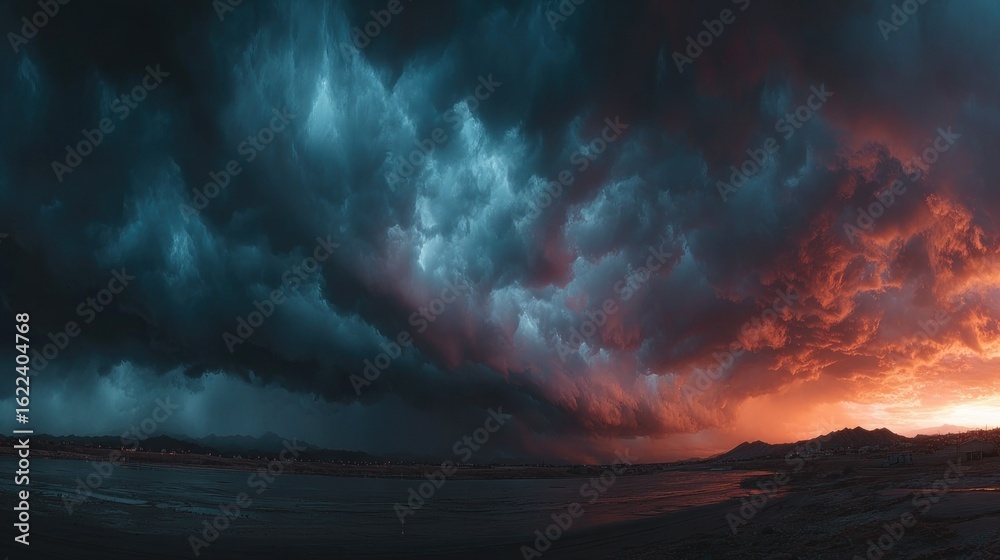 Fototapeta premium Dramatic sunset over a stormy coastal landscape